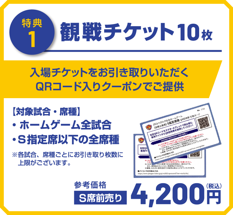 観戦チケット 10枚 試合も席種も選択可能 入場チケットをお引き取りいただくQRコード入りクーポンでご提供